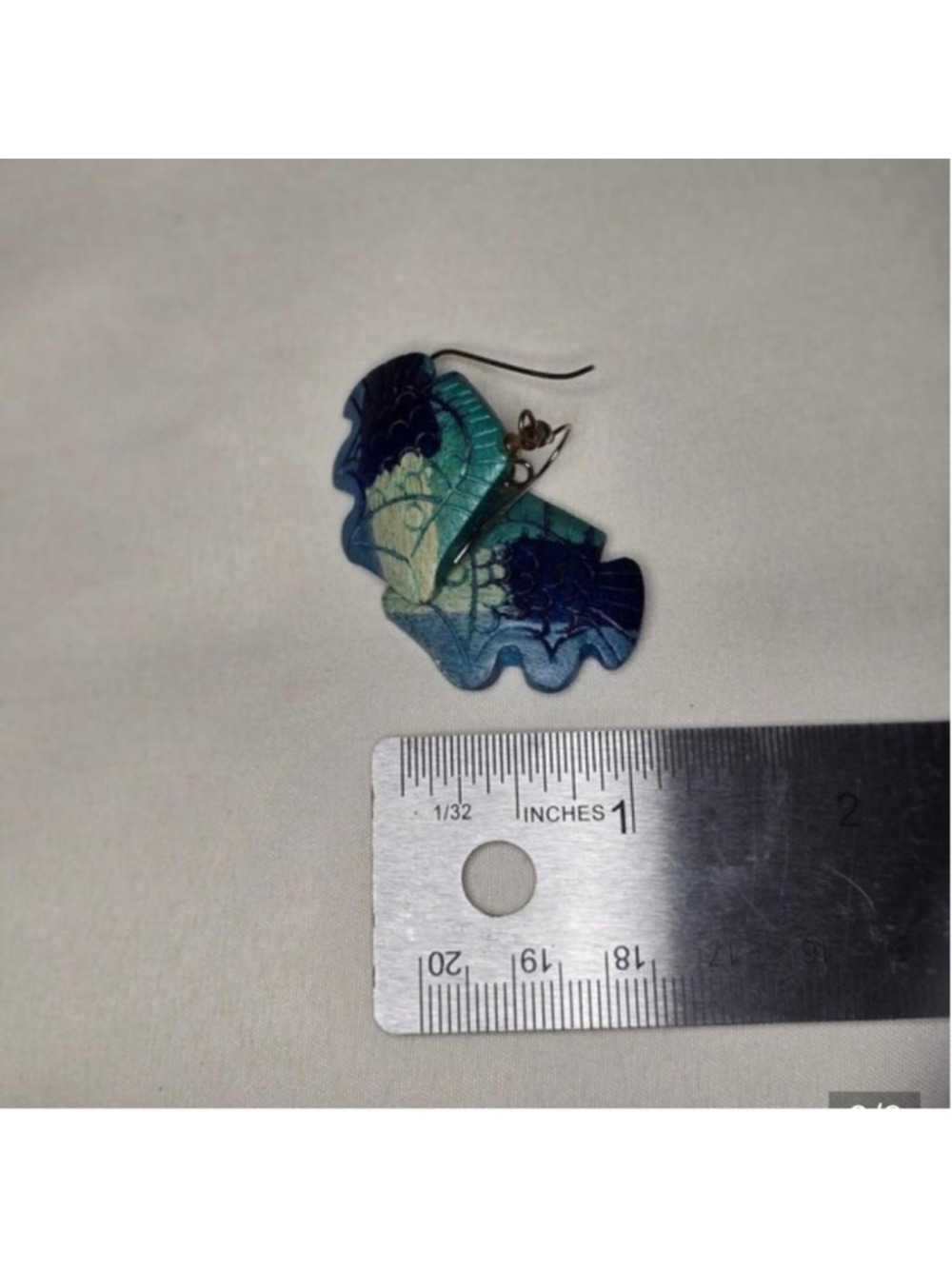 Handmade Blue Green Fish Design Earrings - Picture 2 of 2